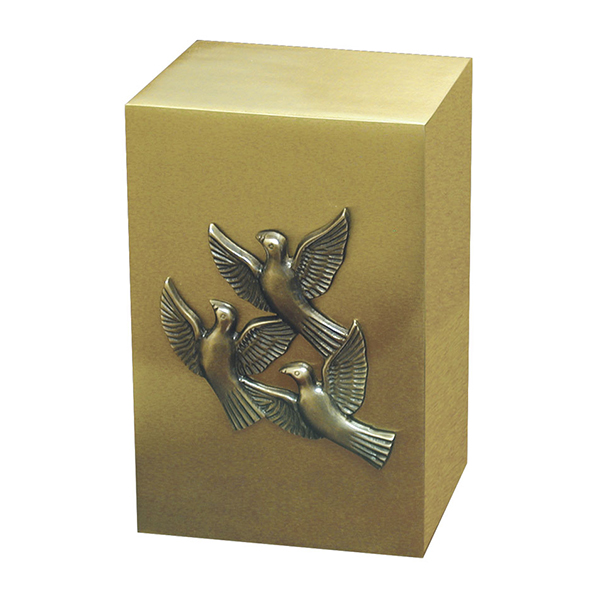 Cube Urn Brushed Brass With Birds